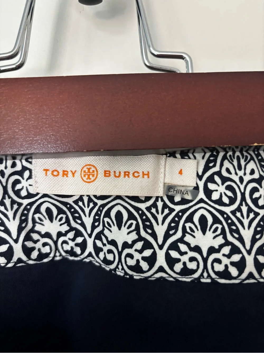 Tory Burch Navy and White Printed A-Line Skirt